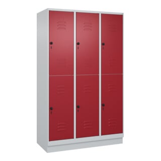 C+P Doppelstock-Spind Classic PLUS, Sockel, 3 Abteile, 1950x1200x500mm, 7035/300 Front RAL 3003 Rubinrot