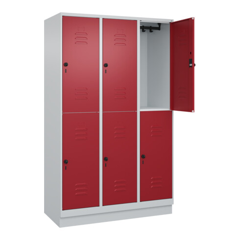 C+P Doppelstock-Spind Classic PLUS, Sockel, 3 Abteile, 1950x1200x500mm, 7035/300 Front RAL 3003 Rubinrot