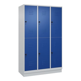 C+P Doppelstock-Spind Classic PLUS, Sockel, 3 Abteile, 1950x1200x500mm, 7035/501 Front RAL 5010 Enzianblau