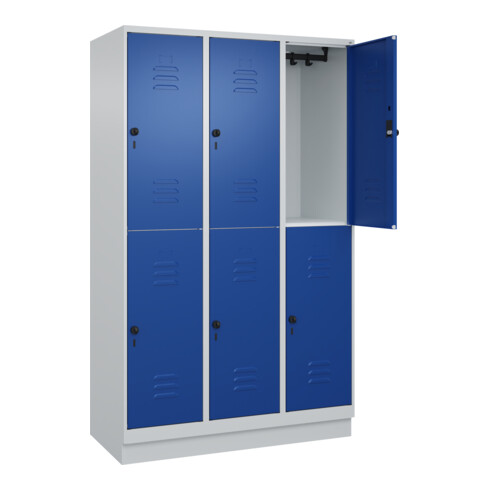 C+P Doppelstock-Spind Classic PLUS, Sockel, 3 Abteile, 1950x1200x500mm, 7035/501 Front RAL 5010 Enzianblau
