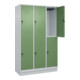 C+P Doppelstock-Spind Classic PLUS, Sockel, 3 Abteile, 1950x1200x500mm, 7035/601 Front RAL 6011 Resedagrün-2