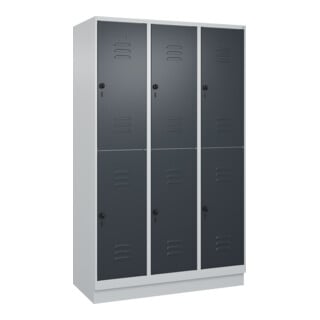 C+P Doppelstock-Spind Classic PLUS, Sockel, 3 Abteile, 1950x1200x500mm, 7035/701 Front RAL 7016 Anthrazitgrau