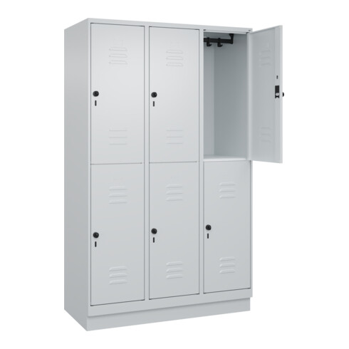 C+P Doppelstock-Spind Classic PLUS, Sockel, 3 Abteile, 1950x1200x500mm, 7035/703 Front RAL 7035 Lichtgrau