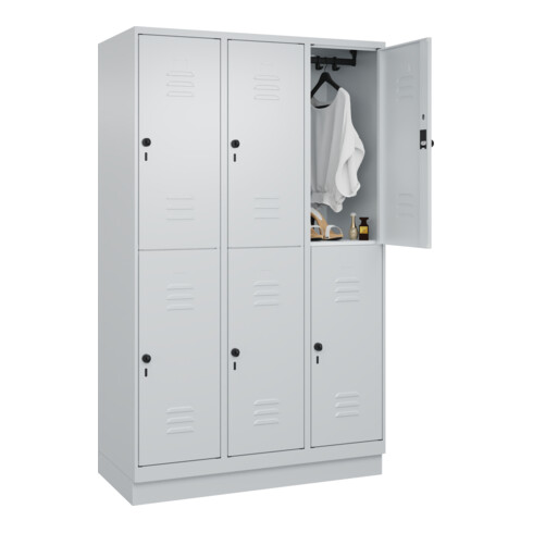 C+P Doppelstock-Spind Classic PLUS, Sockel, 3 Abteile, 1950x1200x500mm, 7035/703 Front RAL 7035 Lichtgrau