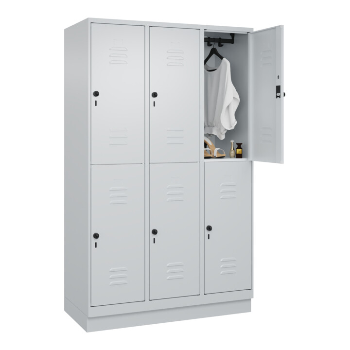 C+P Doppelstock-Spind Classic PLUS, Sockel, 3 Abteile, 1950x1200x500mm, 7035/703 Front RAL 7035 Lichtgrau