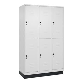 C+P Doppelstock-Spind Classic PLUS, Sockel, 3 Abteile, 1950x1200x500mm, 9016/901 Front RAL 9016 Verkehrsweiß