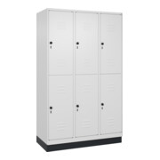 C+P Doppelstock-Spind Classic PLUS, Sockel, 3 Abteile, 1950x1200x500mm, 9016/901 Front RAL 9016 Verkehrsweiß