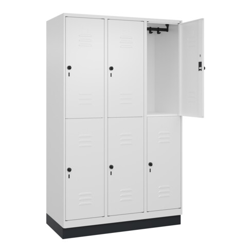 C+P Doppelstock-Spind Classic PLUS, Sockel, 3 Abteile, 1950x1200x500mm, 9016/901 Front RAL 9016 Verkehrsweiß