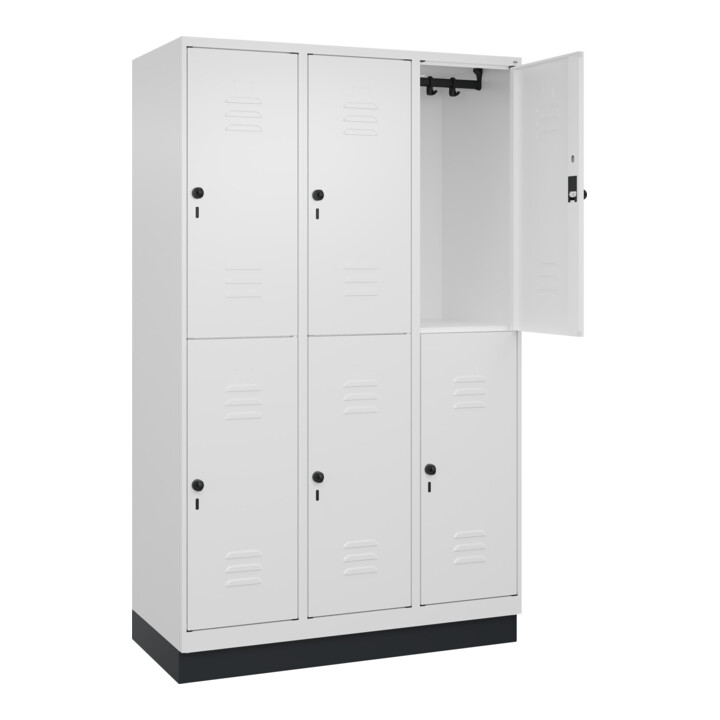 C+P Doppelstock-Spind Classic PLUS, Sockel, 3 Abteile, 1950x1200x500mm, 9016/901 Front RAL 9016 Verkehrsweiß