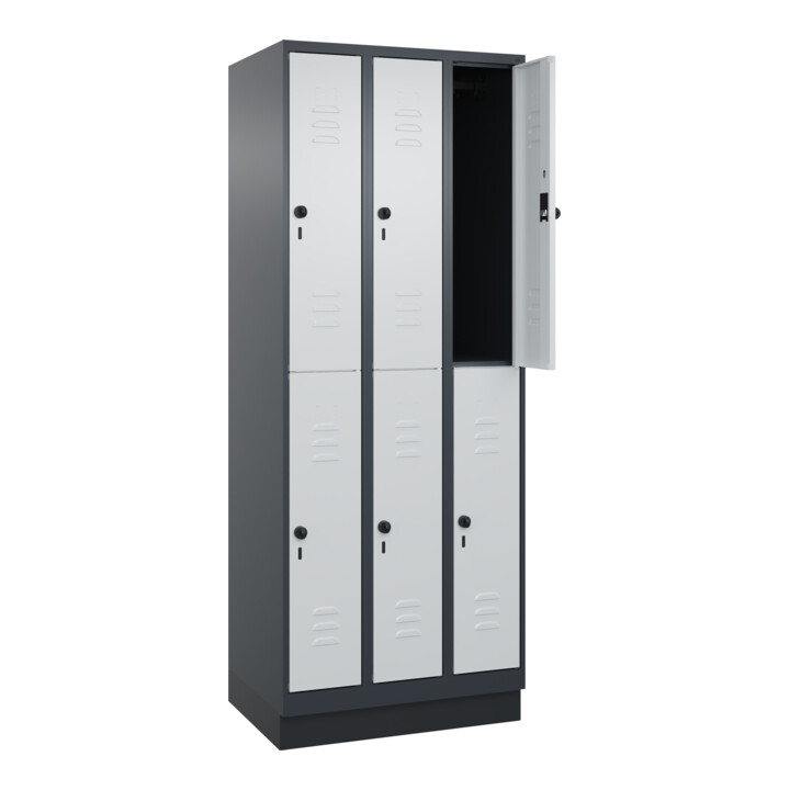 C+P Doppelstock-Spind Classic PLUS, Sockel, 3 Abteile, 1950x750x500mm, 7016/7035 Front RAL 7035 Lichtgrau