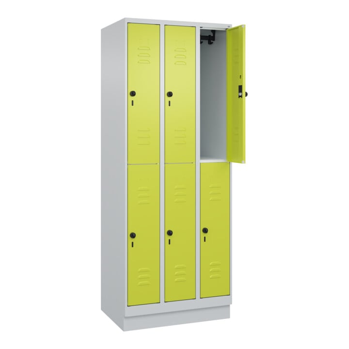 C+P Doppelstock-Spind Classic PLUS, Sockel, 3 Abteile, 1950x750x500mm, 7035/0024 Front 1108060 RDS Viridingrün