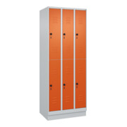 C+P Doppelstock-Spind Classic PLUS, Sockel, 3 Abteile, 1950x750x500mm, 7035/2004 Front RAL 2004 Reinorange