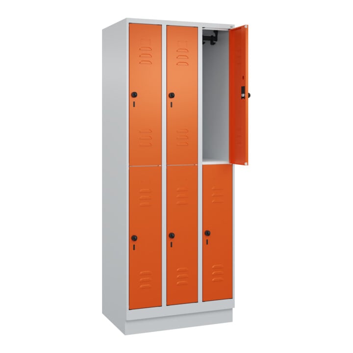 C+P Doppelstock-Spind Classic PLUS, Sockel, 3 Abteile, 1950x750x500mm, 7035/2004 Front RAL 2004 Reinorange