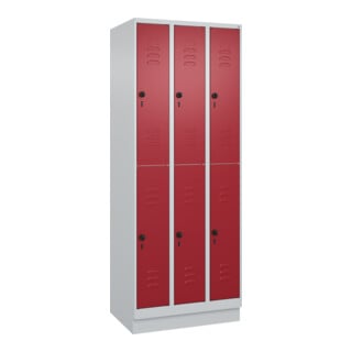 C+P Doppelstock-Spind Classic PLUS, Sockel, 3 Abteile, 1950x750x500mm, 7035/3003 Front RAL 3003 Rubinrot