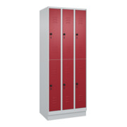 C+P Doppelstock-Spind Classic PLUS, Sockel, 3 Abteile, 1950x750x500mm, 7035/3003 Front RAL 3003 Rubinrot