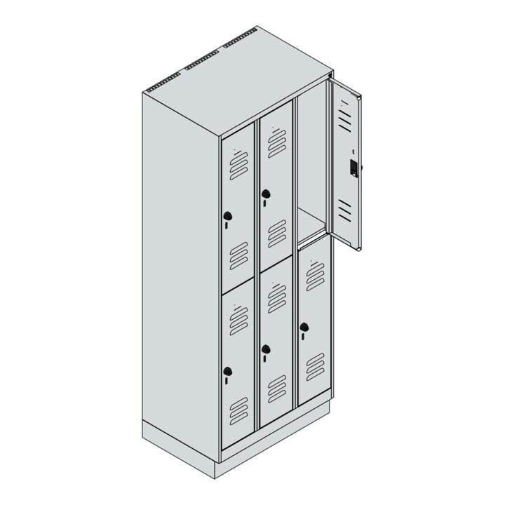 C+P Doppelstock-Spind Classic PLUS, Sockel, 3 Abteile, 1950x750x500mm, 7035/3003 Front RAL 3003 Rubinrot