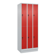 C+P Doppelstock-Spind Classic PLUS, Sockel, 3 Abteile, 1950x750x500mm, 7035/3020 Front RAL 3020 Verkehrsrot
