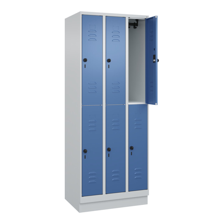 C+P Doppelstock-Spind Classic PLUS, Sockel, 3 Abteile, 1950x750x500mm, 7035/5023 Front RAL 5023 Fernblau