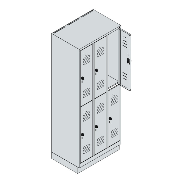 C+P Doppelstock-Spind Classic PLUS, Sockel, 3 Abteile, 1950x750x500mm, 7035/7035 Front RAL 7035 Lichtgrau