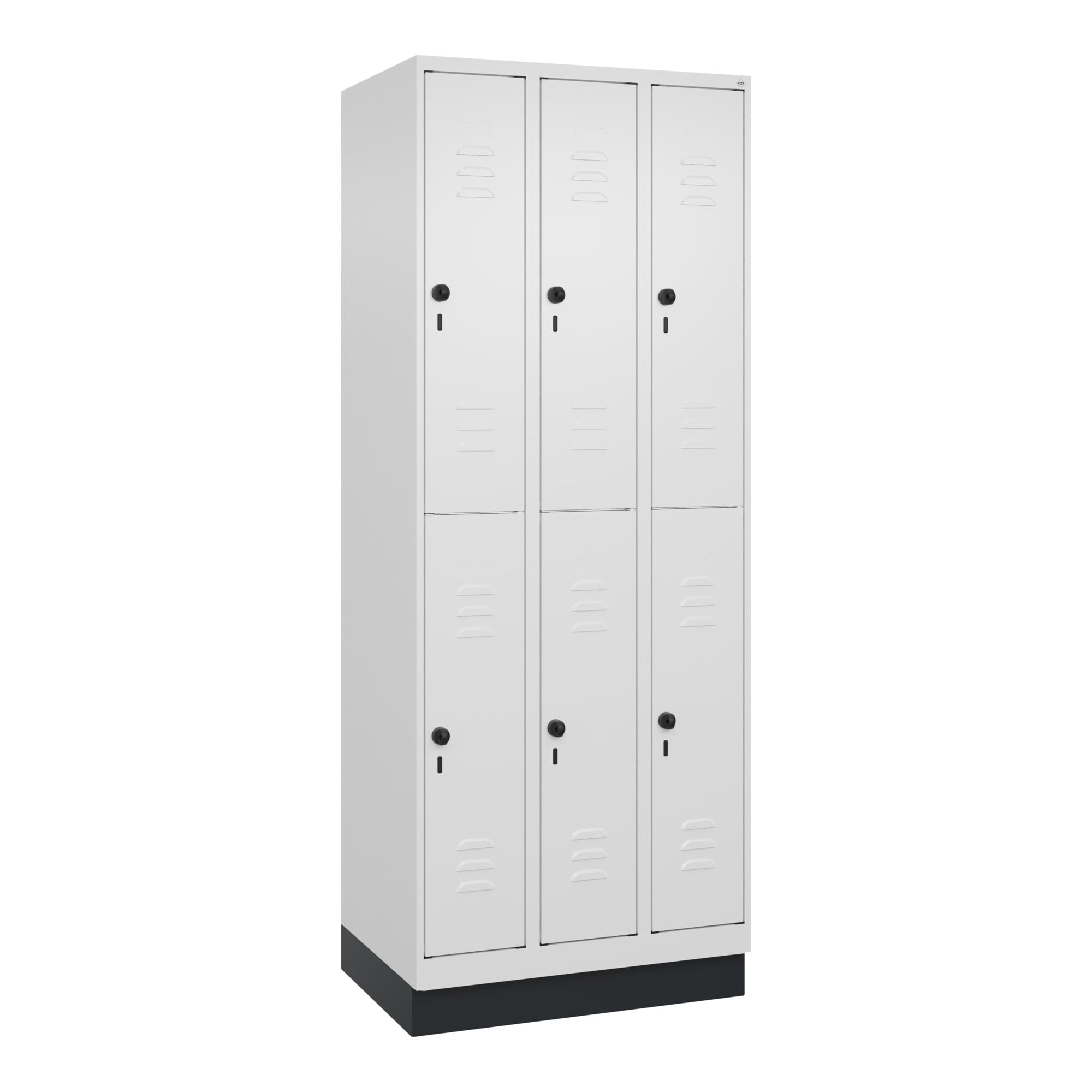 C+P Doppelstock-Spind Classic PLUS, Sockel, 3 Abteile, 1950x750x500mm, 9016/9016 Front RAL 9016 Verkehrsweiß ; C + P Möbelsysteme