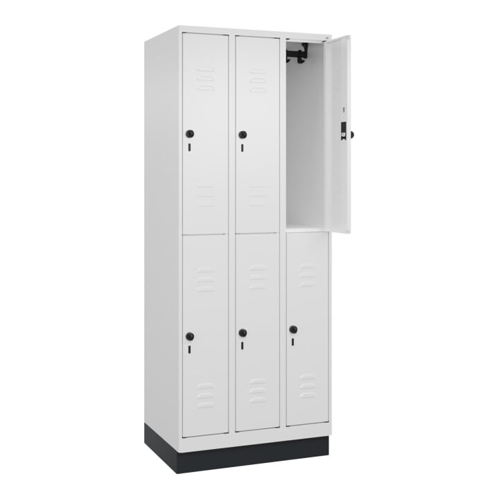 C+P Doppelstock-Spind Classic PLUS, Sockel, 3 Abteile, 1950x750x500mm, 9016/9016 Front RAL 9016 Verkehrsweiß