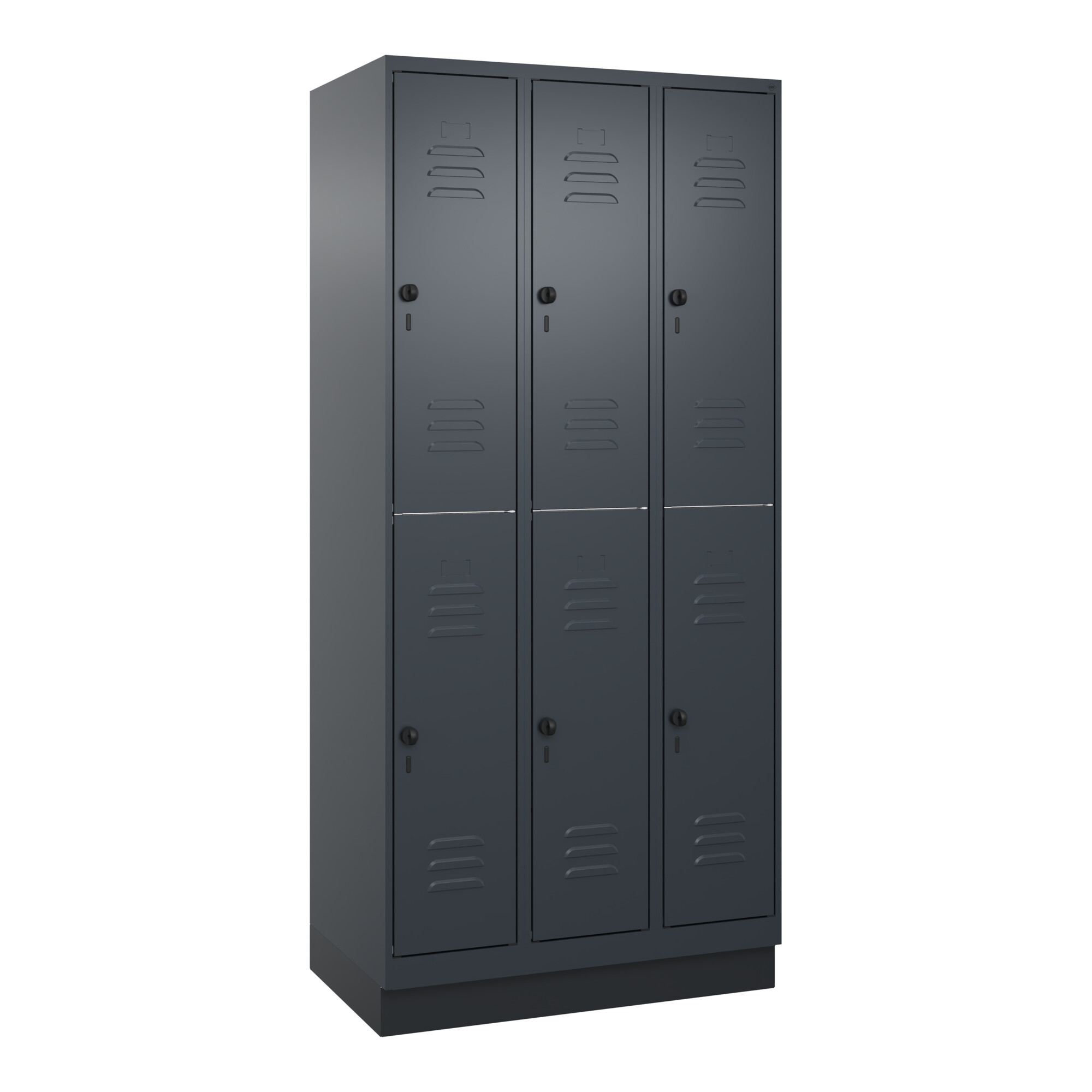 C+P Doppelstock-Spind Classic PLUS, Sockel, 3 Abteile, 1950x900x500mm, 7016/7016 Front RAL 7016 Anthrazitgrau ; C + P Möbelsysteme