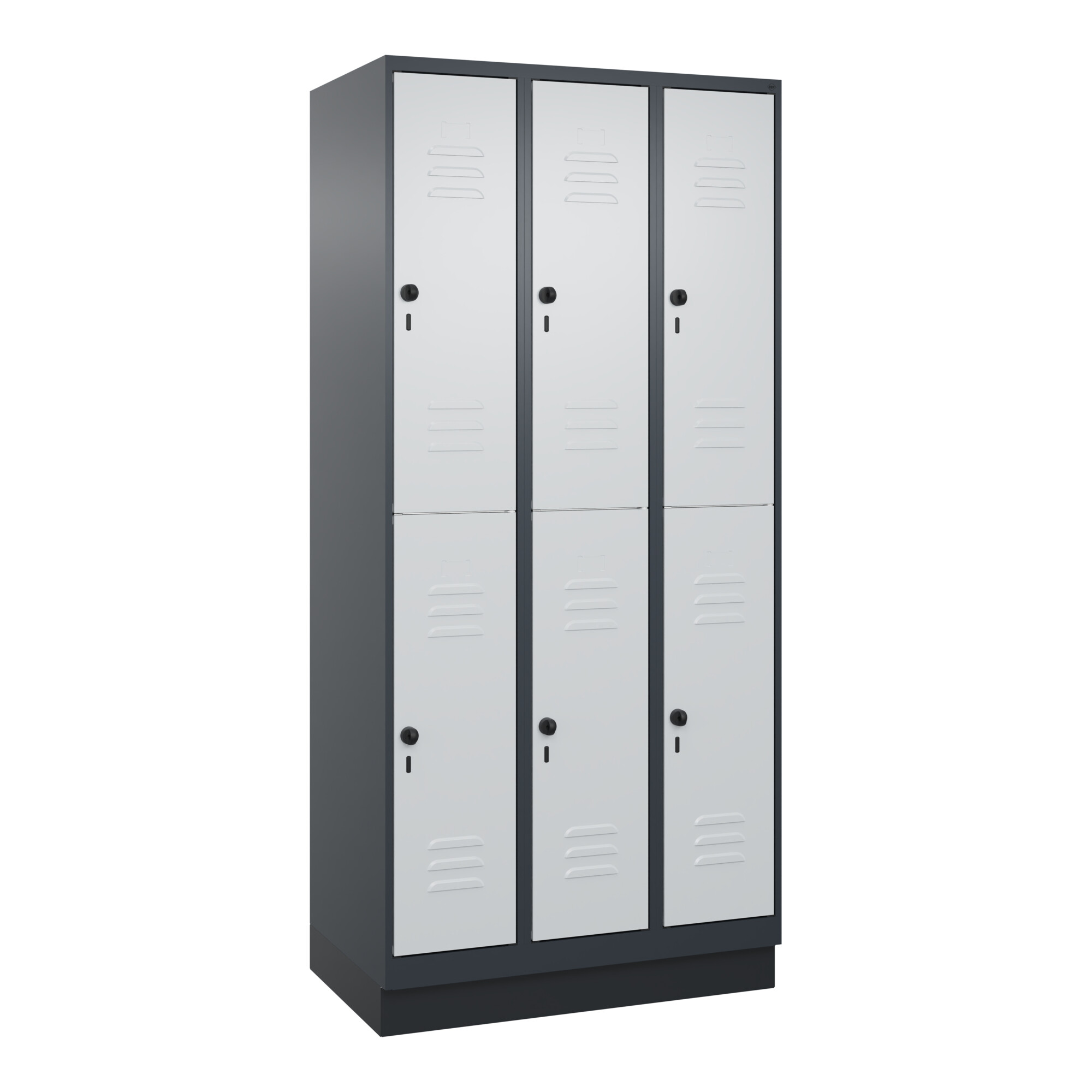 C+P Doppelstock-Spind Classic PLUS, Sockel, 3 Abteile, 1950x900x500mm, 7016/7035 Front RAL 7035 Lichtgrau ; C + P Möbelsysteme