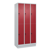 C+P Doppelstock-Spind Classic PLUS, Sockel, 3 Abteile, 1950x900x500mm, 7035/3003 Front RAL 3003 Rubinrot