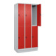 C+P Doppelstock-Spind Classic PLUS, Sockel, 3 Abteile, 1950x900x500mm, 7035/3020 Front RAL 3020 Verkehrsrot-2