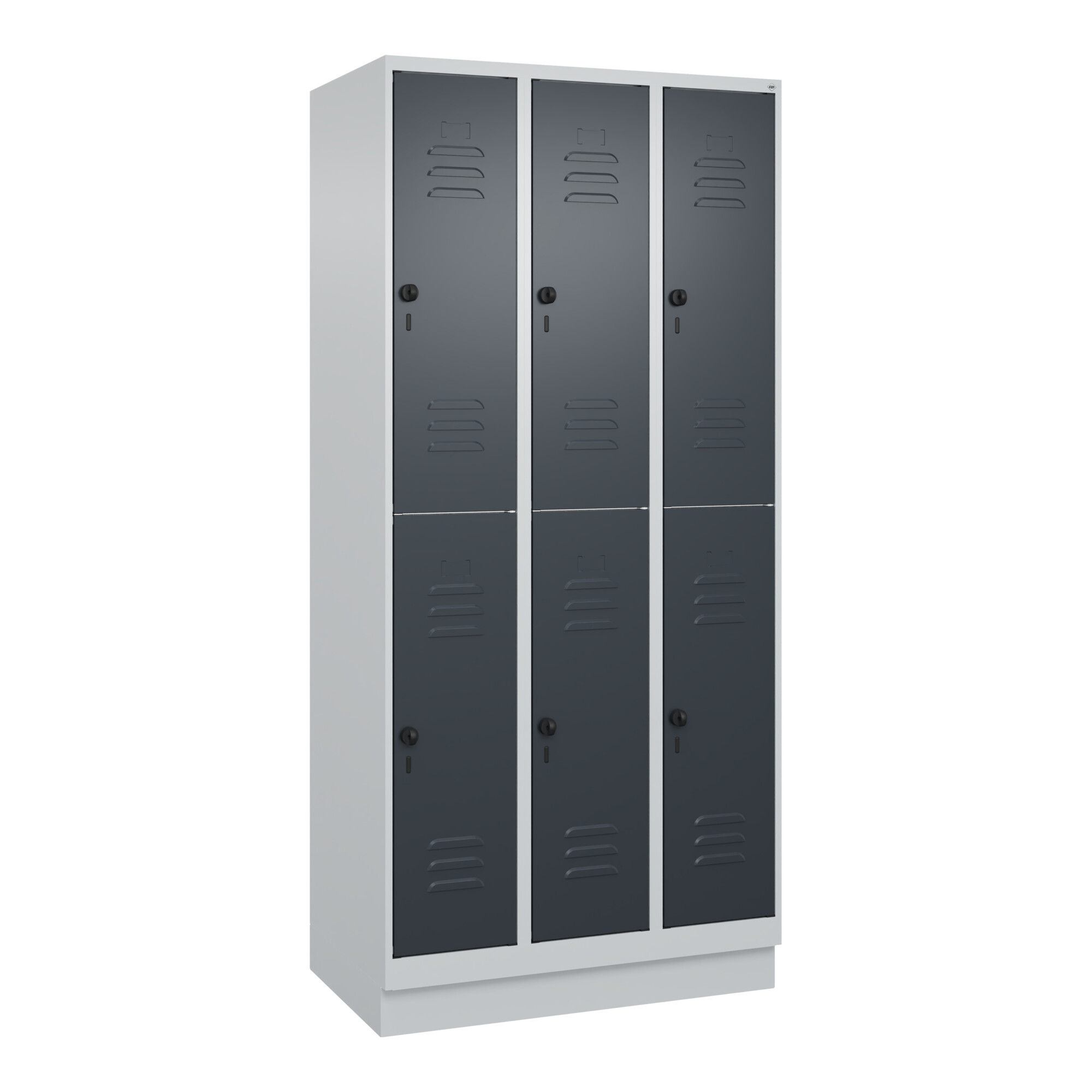 C+P Doppelstock-Spind Classic PLUS, Sockel, 3 Abteile, 1950x900x500mm, 7035/7016 Front RAL 7016 Anthrazitgrau ; C + P Möbelsysteme