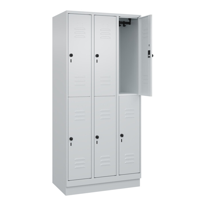 C+P Doppelstock-Spind Classic PLUS, Sockel, 3 Abteile, 1950x900x500mm, 7035/7035 Front RAL 7035 Lichtgrau