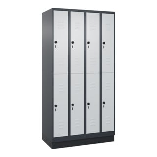 C+P Doppelstock-Spind Classic PLUS, Sockel, 4 Abteile, 1950x1000x500mm, 7016/703 Front RAL 7035 Lichtgrau