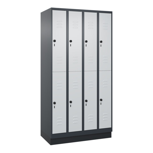 C+P Doppelstock-Spind Classic PLUS, Sockel, 4 Abteile, 1950x1000x500mm, 7016/703 Front RAL 7035 Lichtgrau