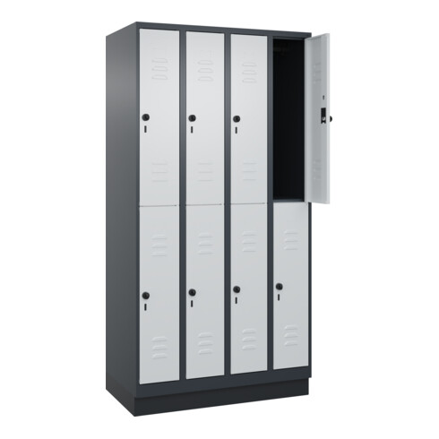 C+P Doppelstock-Spind Classic PLUS, Sockel, 4 Abteile, 1950x1000x500mm, 7016/703 Front RAL 7035 Lichtgrau