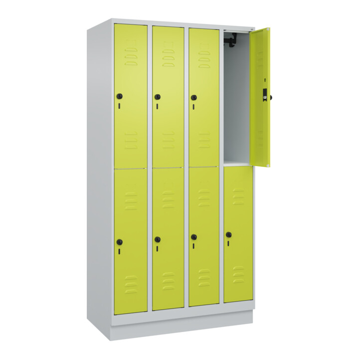 C+P Doppelstock-Spind Classic PLUS, Sockel, 4 Abteile, 1950x1000x500mm, 7035/002 Front 1108060 RDS Viridingrün