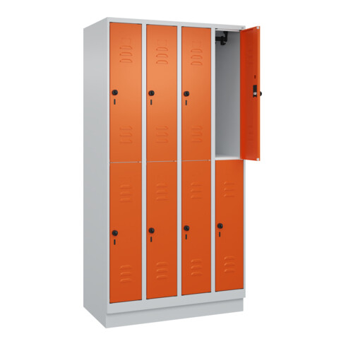 C+P Doppelstock-Spind Classic PLUS, Sockel, 4 Abteile, 1950x1000x500mm, 7035/200 Front RAL 2004 Reinorange
