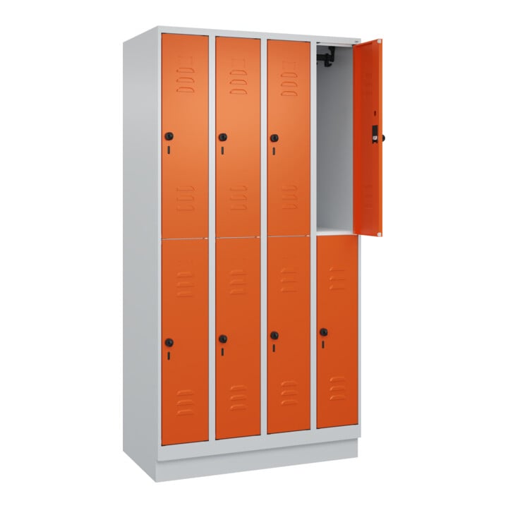 C+P Doppelstock-Spind Classic PLUS, Sockel, 4 Abteile, 1950x1000x500mm, 7035/200 Front RAL 2004 Reinorange