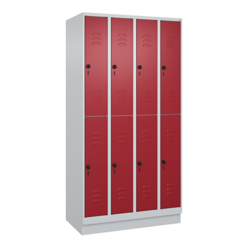 C+P Doppelstock-Spind Classic PLUS, Sockel, 4 Abteile, 1950x1000x500mm, 7035/300 Front RAL 3003 Rubinrot