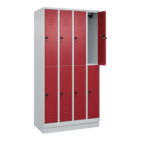 C+P Doppelstock-Spind Classic PLUS, Sockel, 4 Abteile, 1950x1000x500mm, 7035/300 Front RAL 3003 Rubinrot