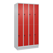 C+P Doppelstock-Spind Classic PLUS, Sockel, 4 Abteile, 1950x1000x500mm, 7035/302 Front RAL 3020 Verkehrsrot