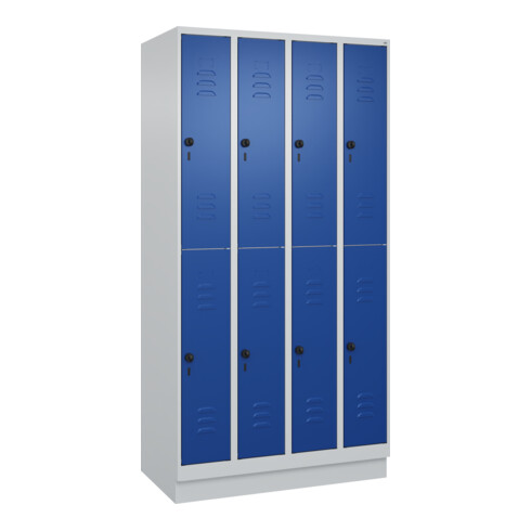 C+P Doppelstock-Spind Classic PLUS, Sockel, 4 Abteile, 1950x1000x500mm, 7035/501 Front RAL 5010 Enzianblau