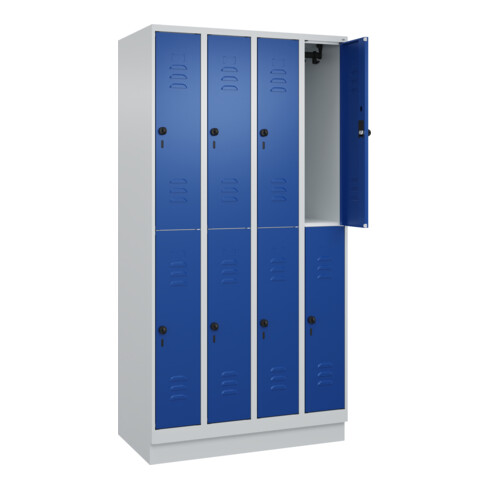 C+P Doppelstock-Spind Classic PLUS, Sockel, 4 Abteile, 1950x1000x500mm, 7035/501 Front RAL 5010 Enzianblau