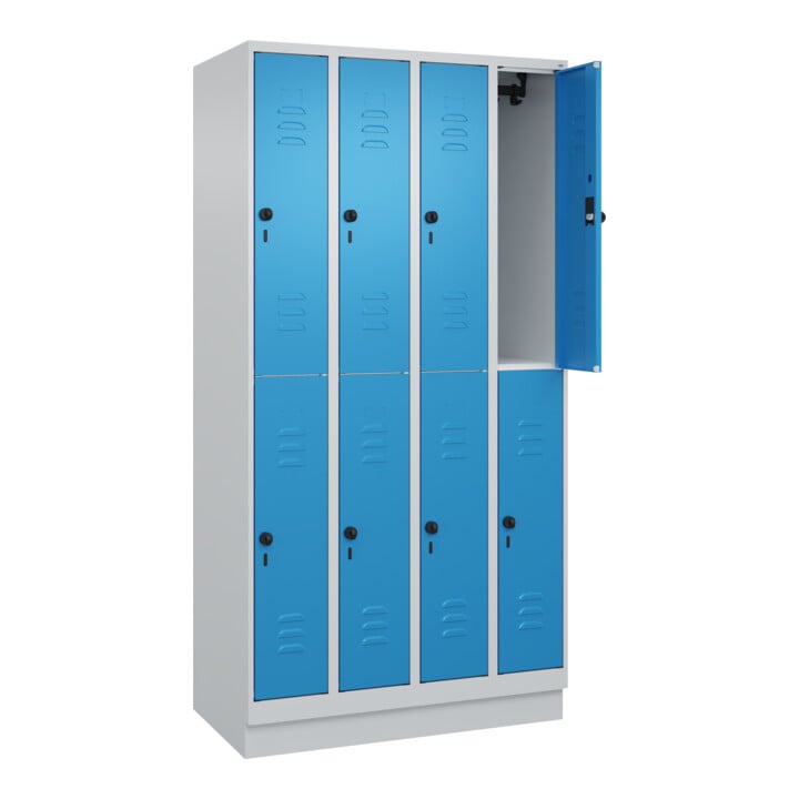 C+P Doppelstock-Spind Classic PLUS, Sockel, 4 Abteile, 1950x1000x500mm, 7035/501 Front RAL 5012 Lichtblau