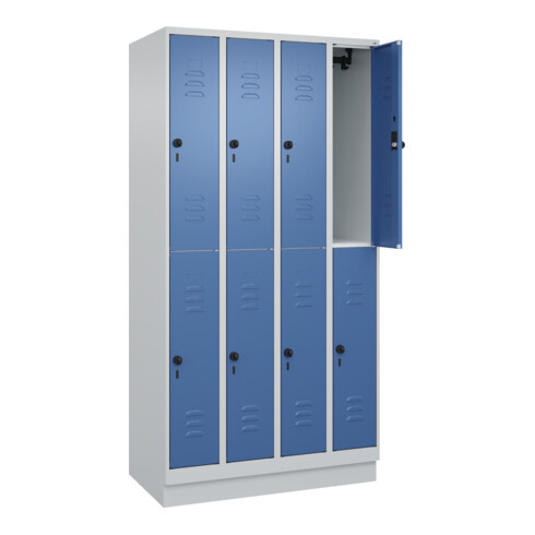 C+P Doppelstock-Spind Classic PLUS, Sockel, 4 Abteile, 1950x1000x500mm, 7035/502 Front RAL 5023 Fernblau