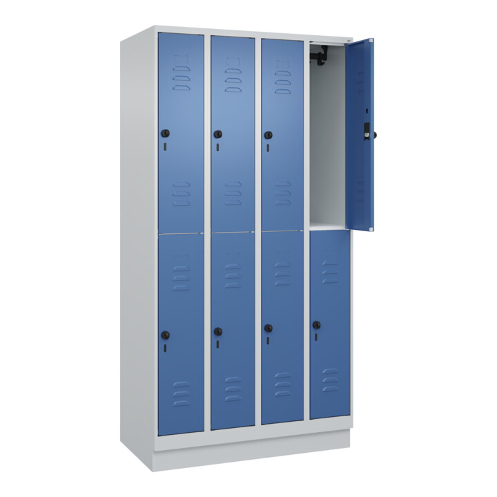 C+P Doppelstock-Spind Classic PLUS, Sockel, 4 Abteile, 1950x1000x500mm, 7035/502 Front RAL 5023 Fernblau