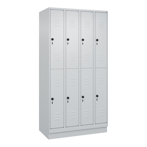 C+P Doppelstock-Spind Classic PLUS, Sockel, 4 Abteile, 1950x1000x500mm, 7035/703 Front RAL 7035 Lichtgrau