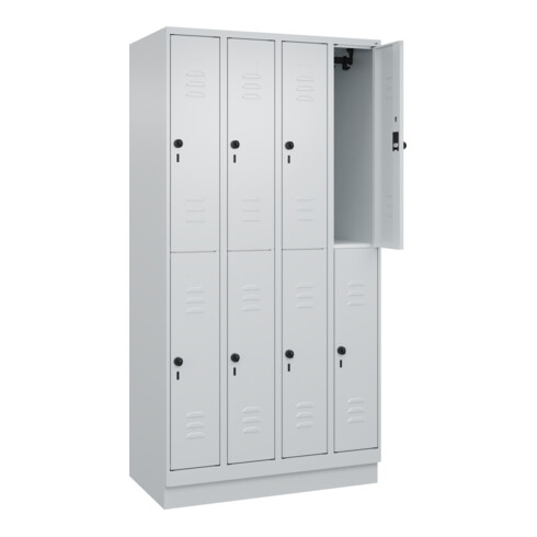 C+P Doppelstock-Spind Classic PLUS, Sockel, 4 Abteile, 1950x1000x500mm, 7035/703 Front RAL 7035 Lichtgrau