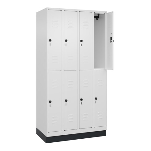 C+P Doppelstock-Spind Classic PLUS, Sockel, 4 Abteile, 1950x1000x500mm, 9016/901 Front RAL 9016 Verkehrsweiß