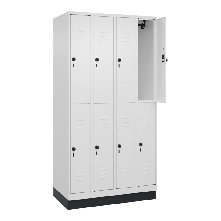 C+P Doppelstock-Spind Classic PLUS, Sockel, 4 Abteile, 1950x1000x500mm, 9016/901 Front RAL 9016 Verkehrsweiß