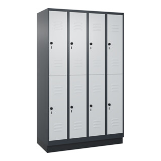 C+P Doppelstock-Spind Classic PLUS, Sockel, 4 Abteile, 1950x1200x500mm, 7016/703 Front RAL 7035 Lichtgrau